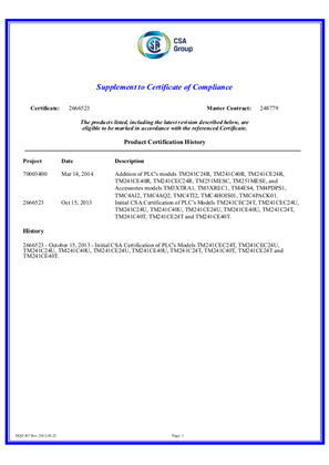 Modicon, TM251, Certificate, CSA, Ordinary Location